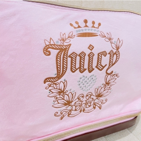 🔹️Juicy Coutur🔹️e Baby Pink Brown Multi Compartment Heritage Y2K Makeup Bag - Picture 2 of 4